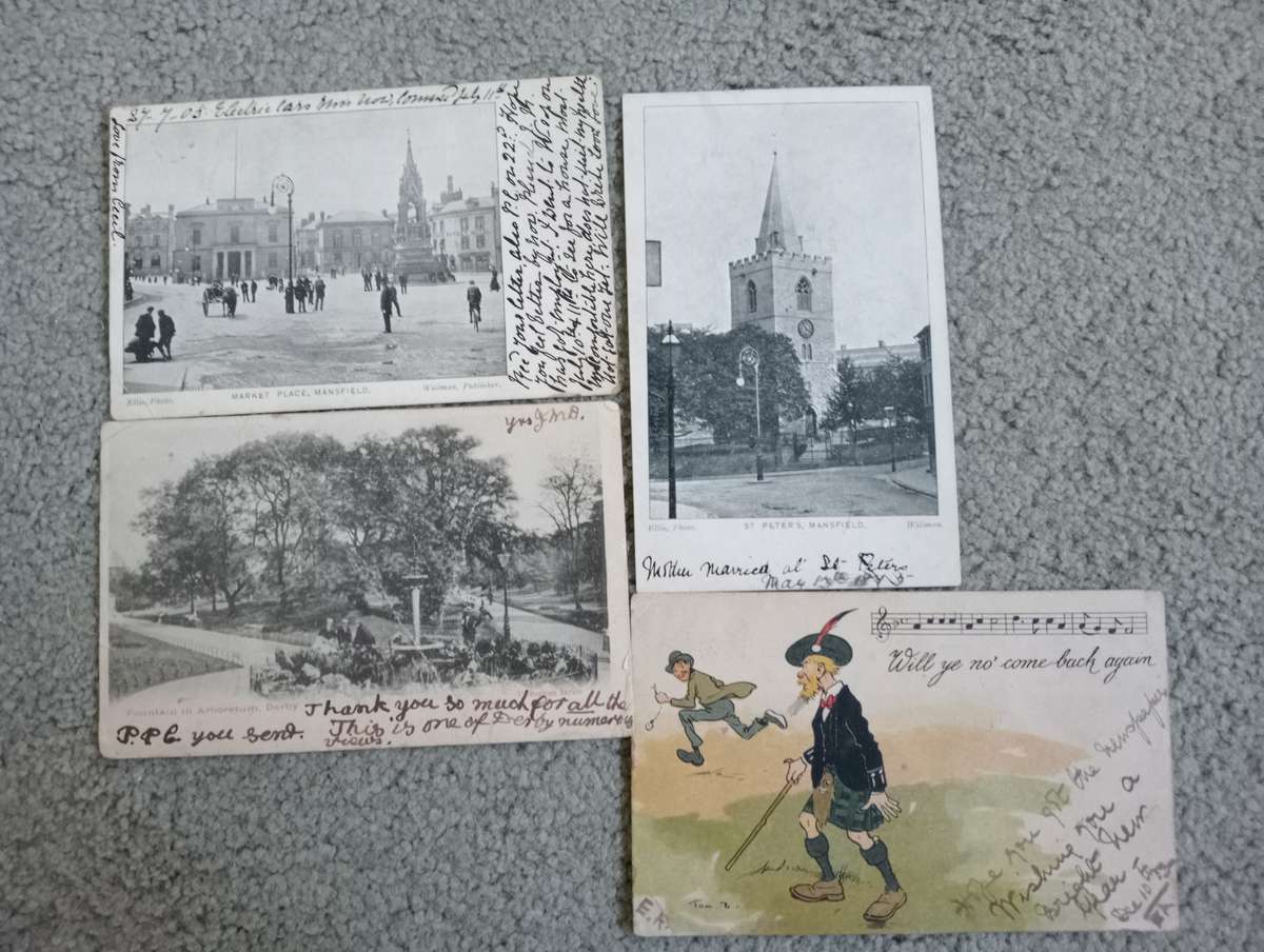 FOUR EARLY 1900`s POST CARDS FINE USED-SOME TAXED !! BUY NOW`S GET FREE CARD.