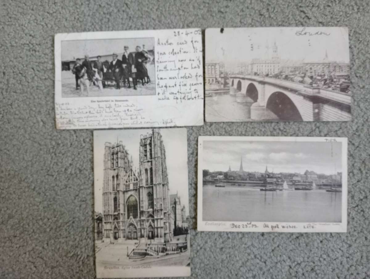 FOUR EARLY 1900`s POST CARDS FINE USED-SOME TAXED !! BUY NOW`S GET FREE CARD.