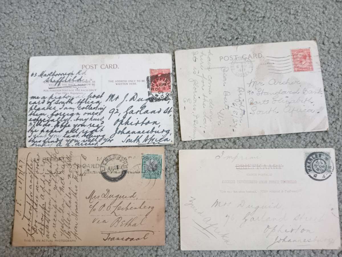 FOUR EARLY 1900`s POST CARDS FINE USED-SOME TAXED !! BUY NOW`S GET FREE CARD.