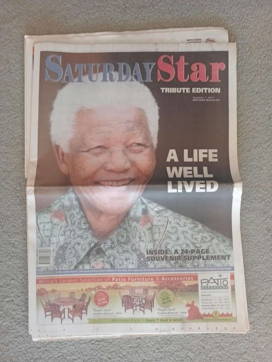 EXTREMELY SCARCE 5 DIFFERENT " MANDELA NEWSPAPERS 2013 " UNREAD AS NEW-ALL PARTS INCLUDED !!