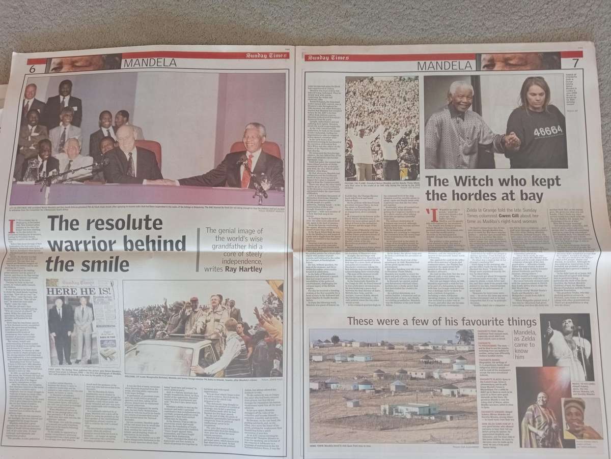 EXTREMELY SCARCE 5 DIFFERENT " MANDELA NEWSPAPERS 2013 " UNREAD AS NEW-ALL PARTS INCLUDED !!