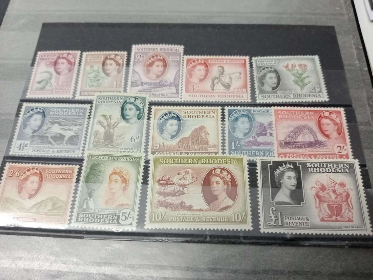 S. Rhodesia QEII Stamp Set - Very Fine Mint, Light Hinged Remnants