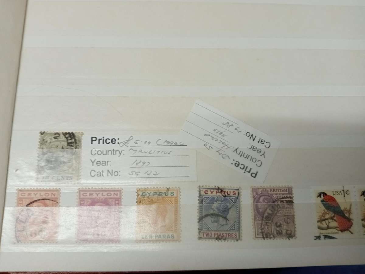 CLEAN STOCK BOOK with odds and ends.