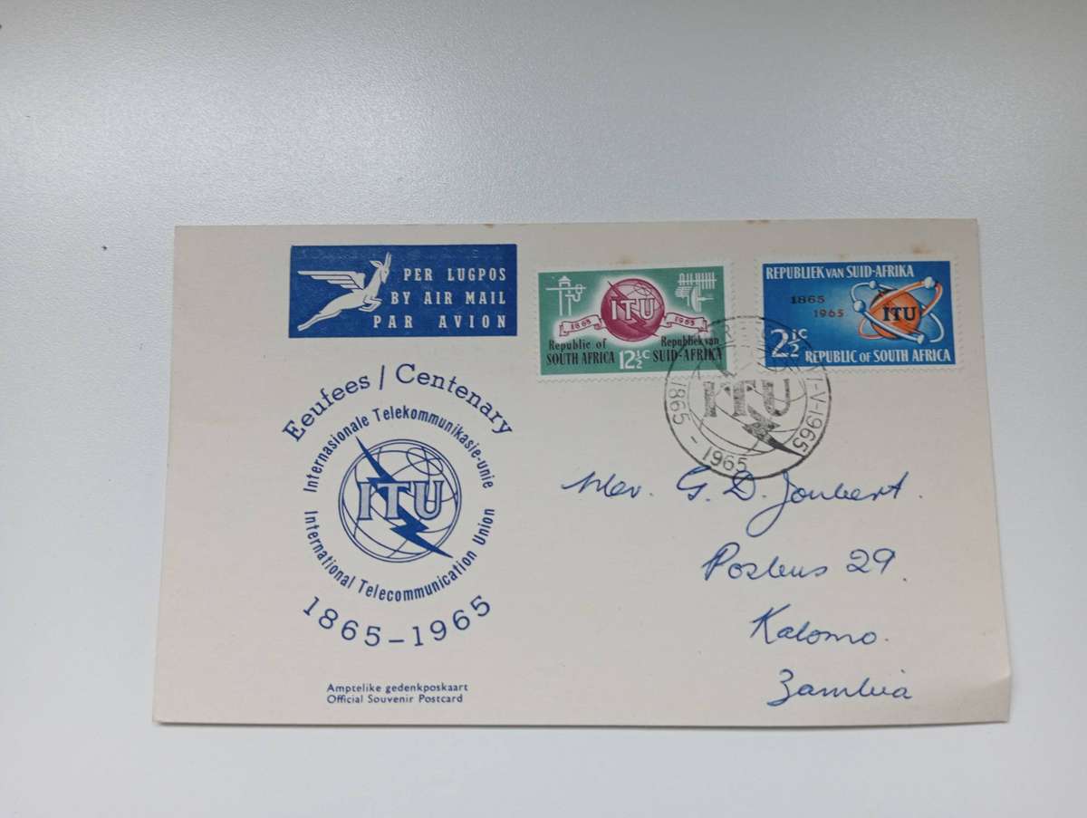 RSA-1965 TWO DIAMONDS ADDRESSED TO ZAMBIA !! ITU CARD