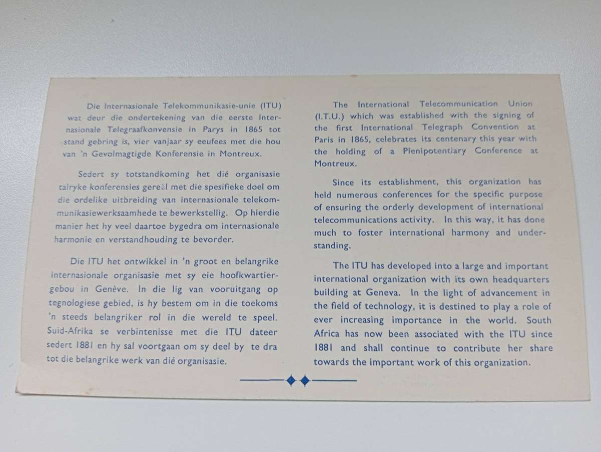 RSA-1965 TWO DIAMONDS ADDRESSED TO ZAMBIA !! ITU CARD