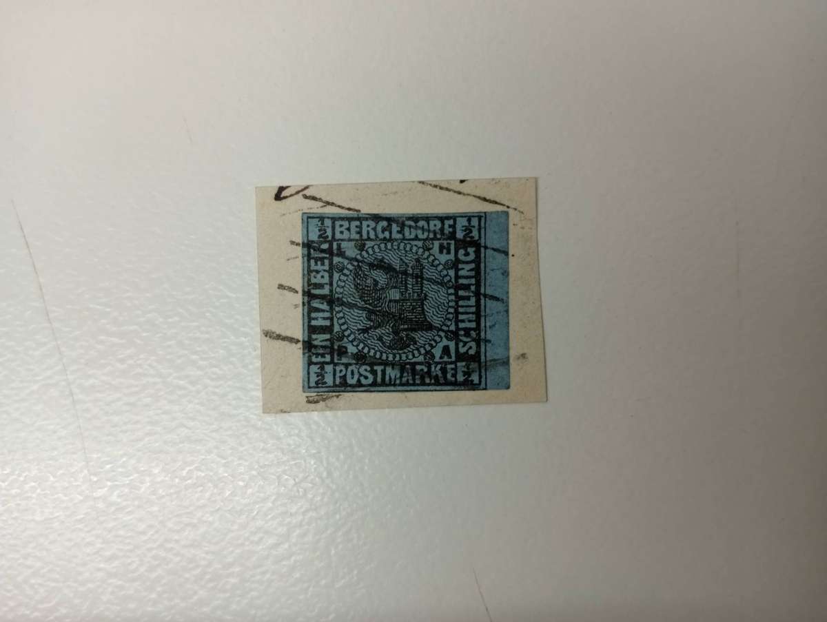 BERGEDORF-EXTREMELY RARE 1861 Michel 1a    R141 400.00 superb used on piece !!!! NB READ BELOW