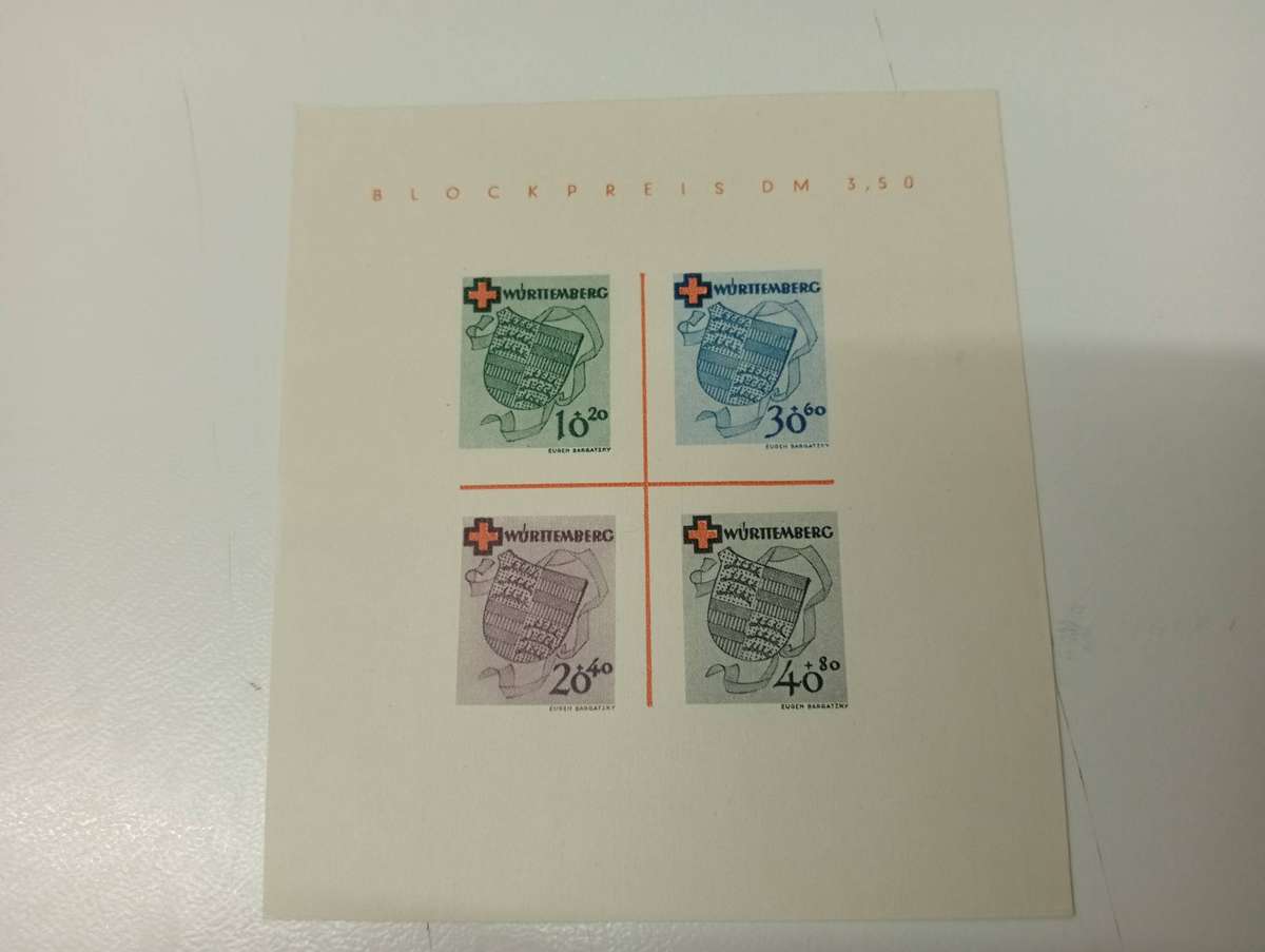 GERMANY-VERY SCARCE  R3230.00     WURTTEMBERG RED CROSS MINI SHEET-no gum as issued UMM