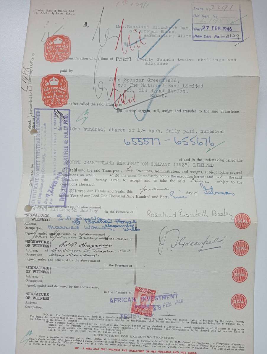 SOUTHERN RHODESIA KGVI CLEAN DEEDS DOCUMENT