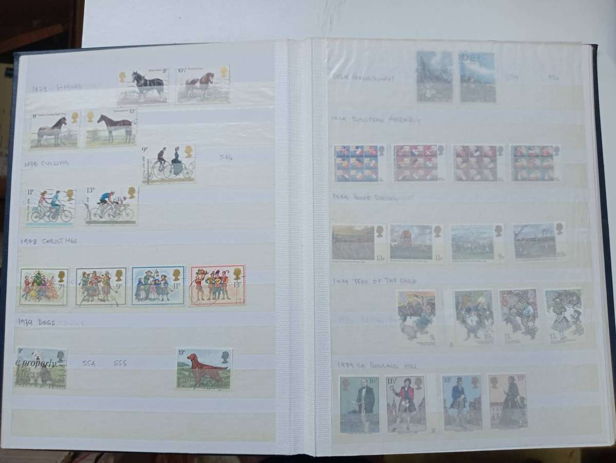 GB-MANY PAGES IN LARGE STOCK BOOK UMM QEII SETS-SOME DOUBLES ARE USED