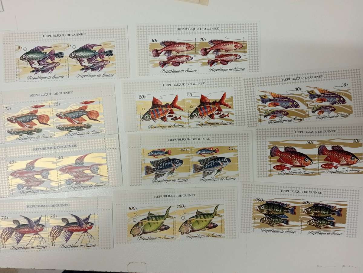 EQUATORIAL GUINEA-SCARCE FISH SET SUPERB UMM PAIRS-GOLD PLATED