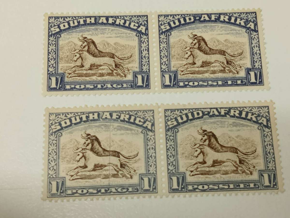 UNION-SCARCE 1 SHILLING PAIRS SUPERB ONE SHOWING NICE LINE FLAW