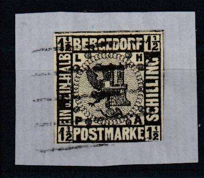 BERGEDORF-RARE 1861 SG 5 SUPERB USED ON PIECE  R59 920.00 !!!!!!!!