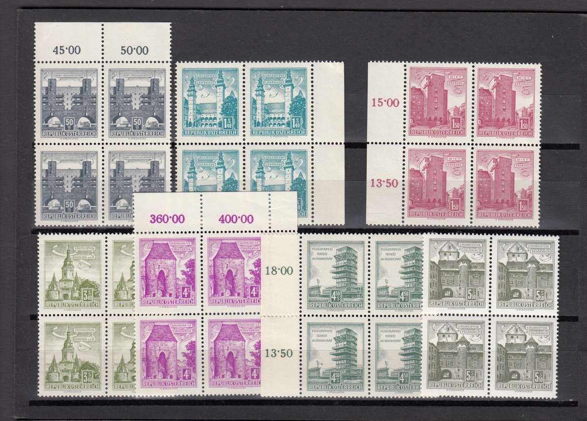 AUSTRIA-1957/62 SCARCE  DEFINITIVES SUPERB UMM BLOCKS  R1820.00 PLUS PLUS
