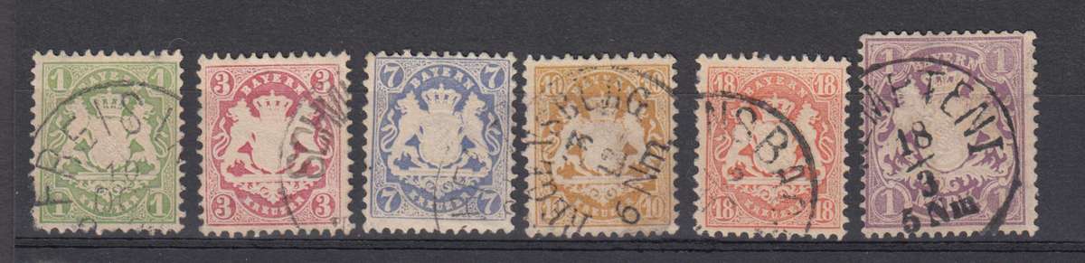 BAVARIA-1875-5th JULY   R72 200.00     " WAVY LINE " MICHEL 30 AND 32-36 RARE STAMPS NB SEE BELOW
