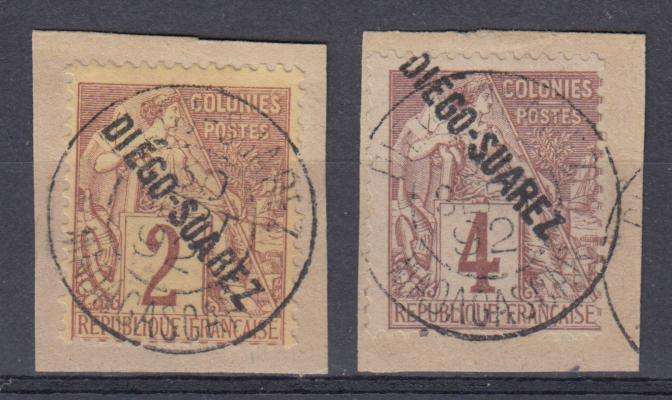 DIEGO SUAREZ-1892 TWO OVERPRINTS SUPERB ON PIECE BOTH SIGNED !! UNDER CATALOGUED !!  R1550.00