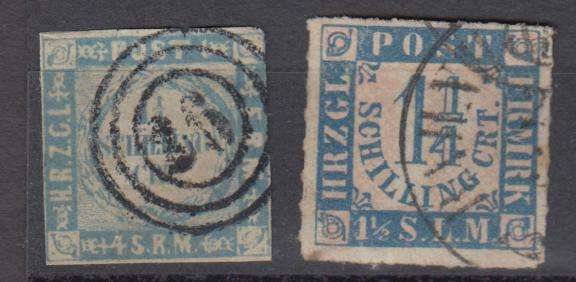 SCHLESWIG HOLSTEIN 1864 SG 51 AND 59 FINE USED  R3530.00
