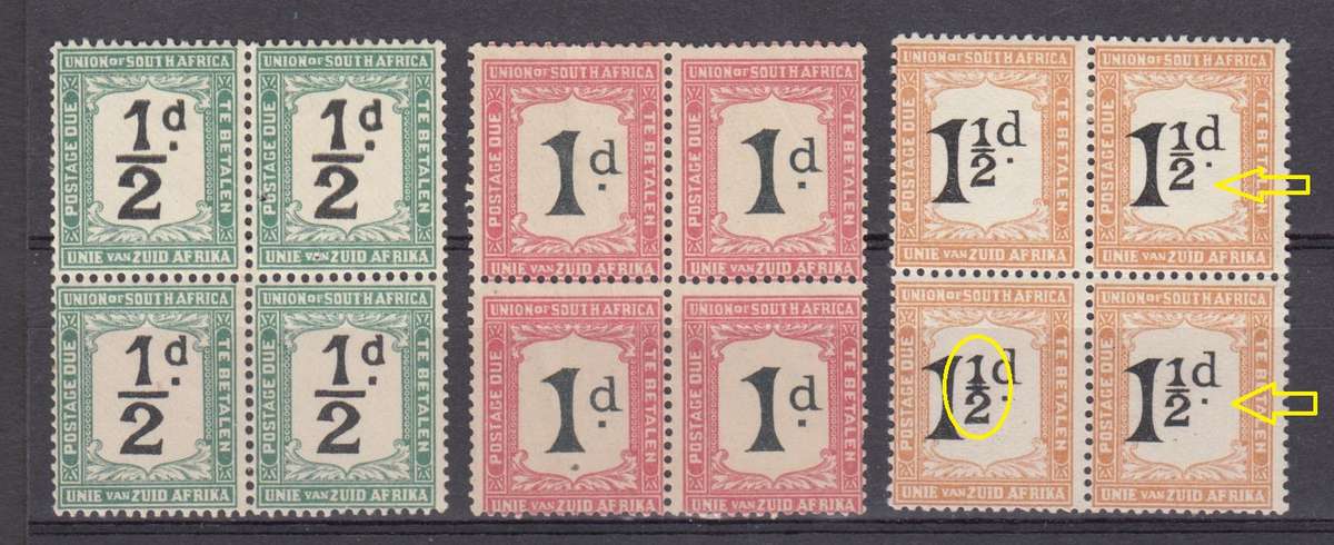 UNION-POSTAGE DUES  " SHIFT OF VALUE " ON 1.5d AND SMUDGE ON HYPHEN ALL VFM