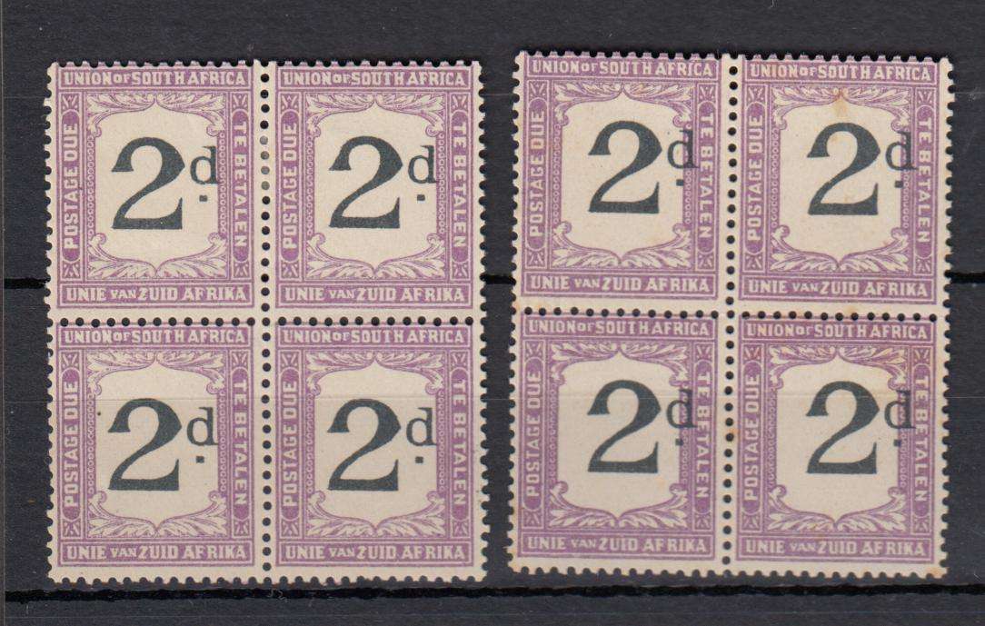 UNION-POSTAGE DUES  2d BLOCKS ONE SHOWING  " SHIFT OF VALUE " SOME TONE SPOTTING