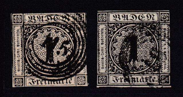BADEN- VERY SCARCE  SG1a AND 8 superb used BLACK ON BUFF included  R11 400.00