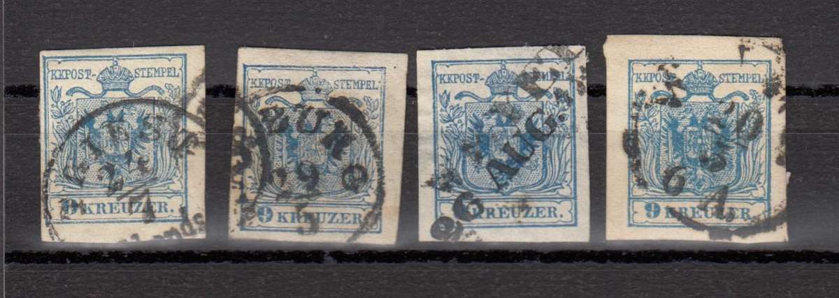 AUSTRIA-1850  3K SHADES ALL SUPERB USED  R700.00