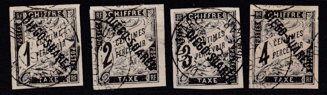 DIEGO SUAREZ-SELDOM SEEN SUPERB USED 1892 POSTAGE DUES TWO WITH EXPERT. ON GUM SIDE  R6960.00