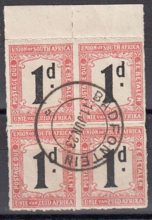 UNION-1d POSTAGE DUE BLOCK  VFU " BADFONTEIN "
