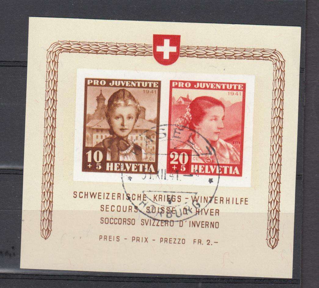 SWITZERLAND- VERY SCARCE  1941 M/SHEET VFU    R14 950.00     -SEE BACK BELOW
