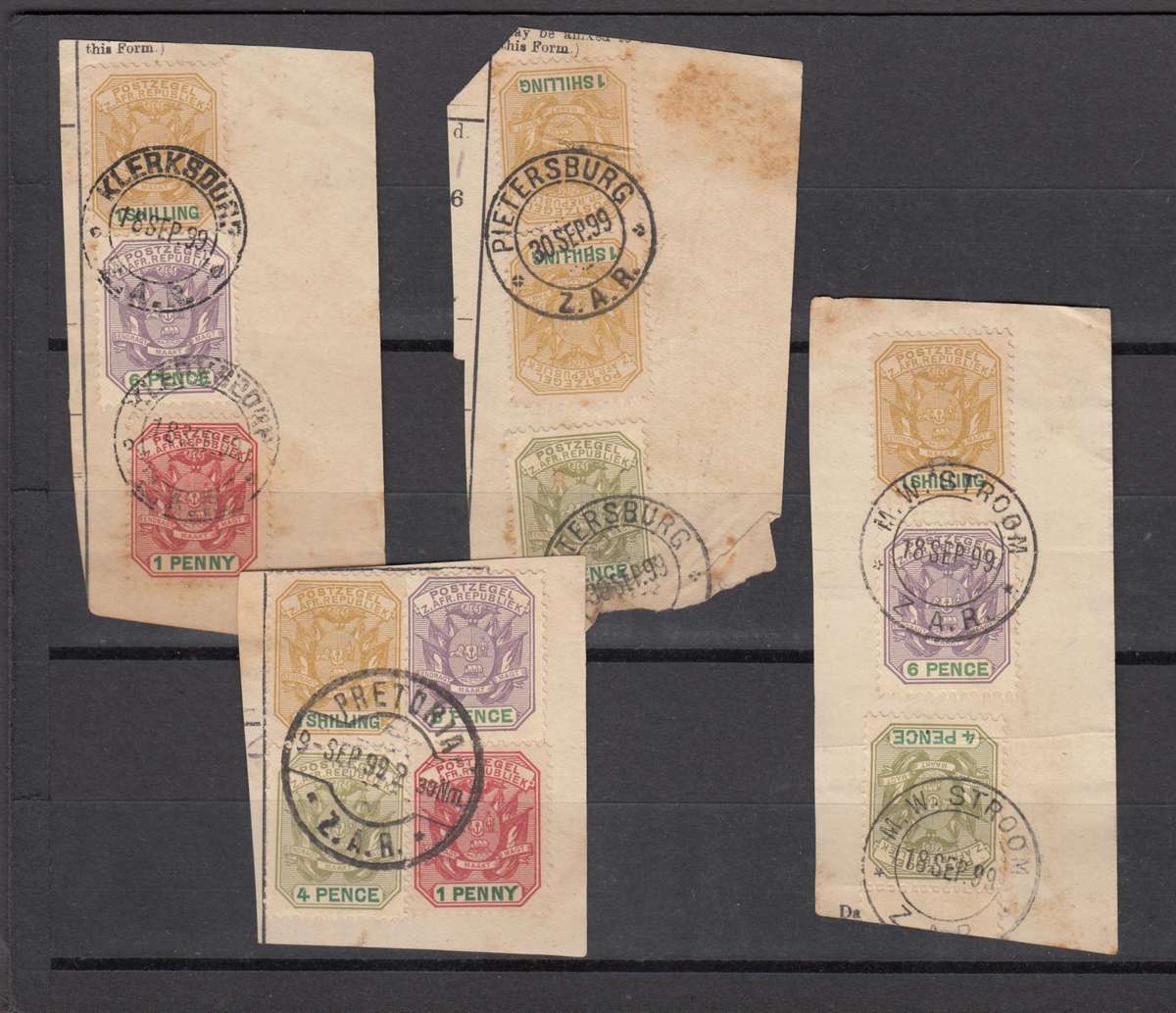 LOVELY " KLERKSDORP,PIETERSBURG AND M.W.STROOM " USED ON PIECE 1899 !!!! PLEASE SEE MORE SIMILAR