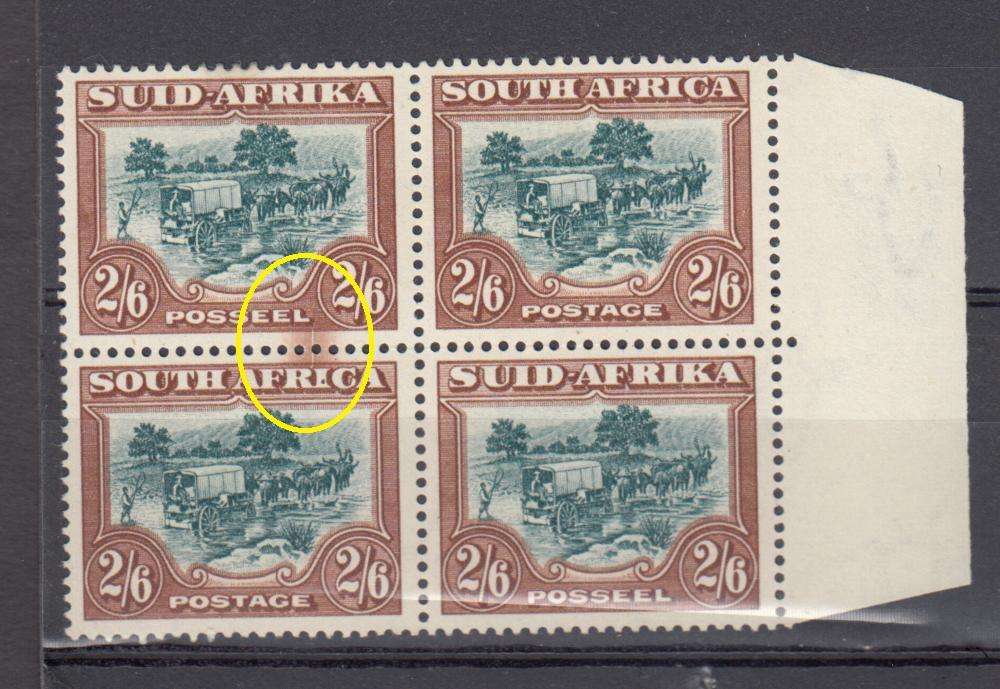 UNION-2/6d VFM BLOCK SHOWING " DOCTORS BLADE FLAW " H.R.