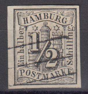 HAMBURG-1859 RARE STAMP SUPERB USED SG 1   R26 160.00  SEE BELOW ALL WATERMARKED GENUINE !!