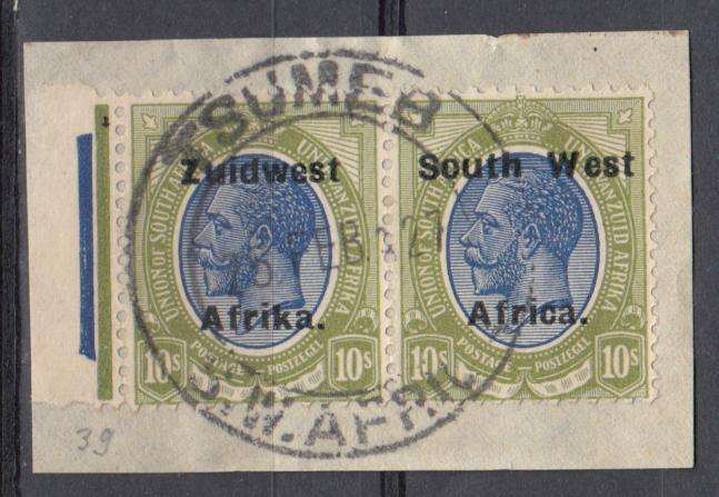 SWA- 10 SHILLING VERY SCARCE SUPERB ON PIECE WITH JUBILEE LINES   R2700.00