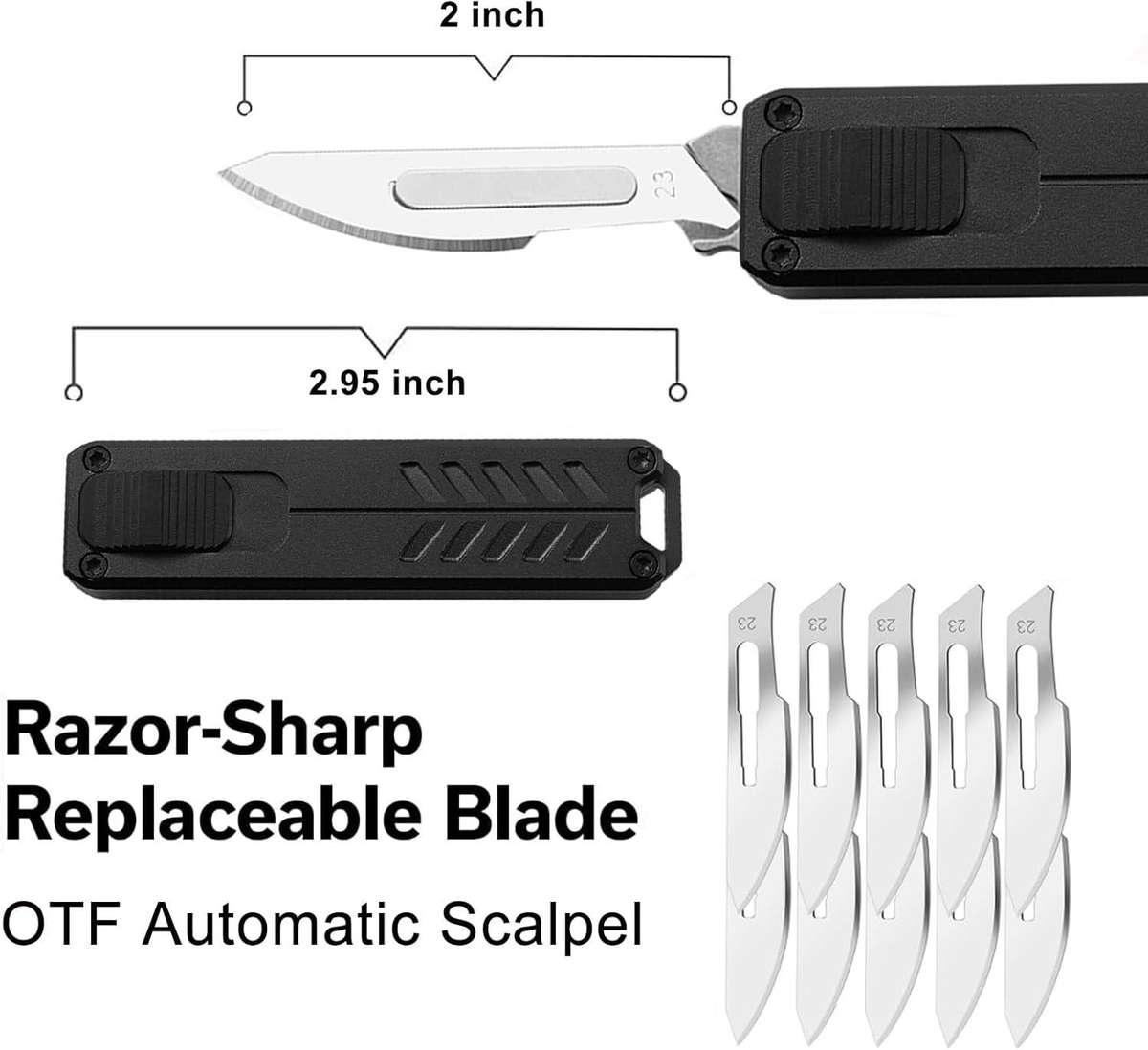 OTF Scalpel Knife Automatic Out the Front D/A Double Action Blade 5.25" MINI Black  **5 Blades Inc**