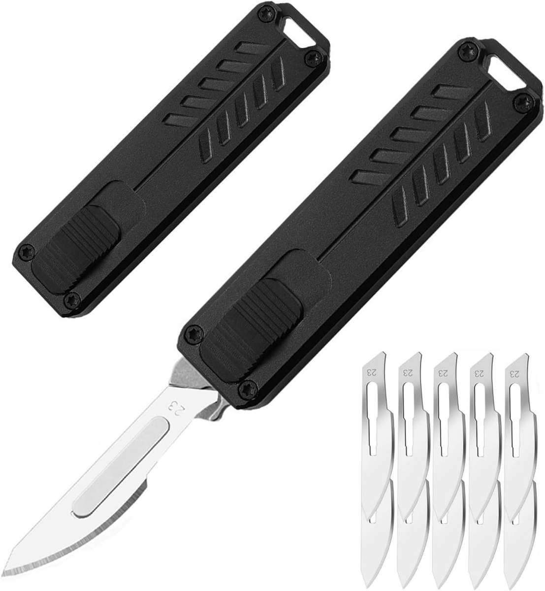 OTF Scalpel Knife Automatic Out the Front D/A Double Action Blade 5.25" MINI Black  **5 Blades Inc**