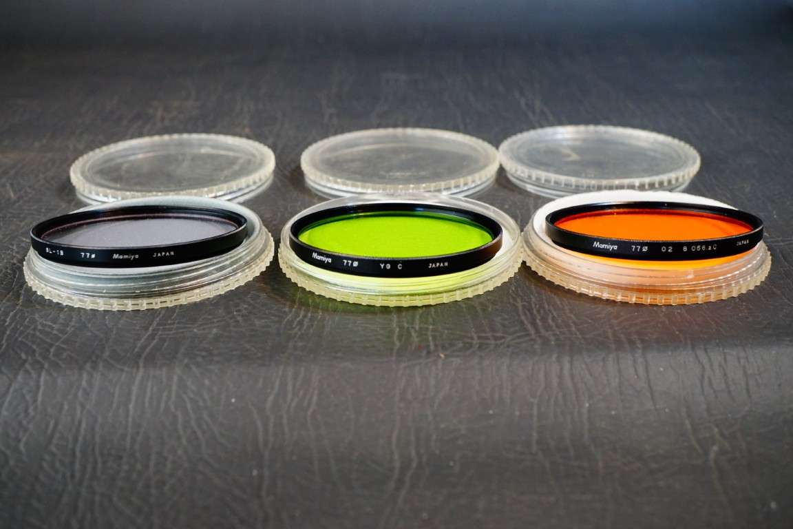 **Mamiya OEM** Set of 77mm Mamiya Filters Orange S 056 2c, SL-1B, YG C **Great Condition**