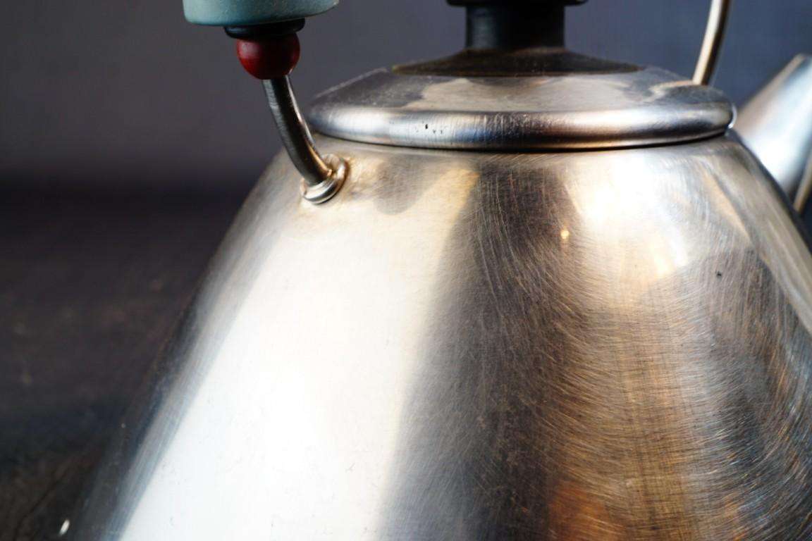 Alessi Stove Top Tea Kettle Inox 18/10 w Blue Handle Designed by Michael Graves **Good Condition**