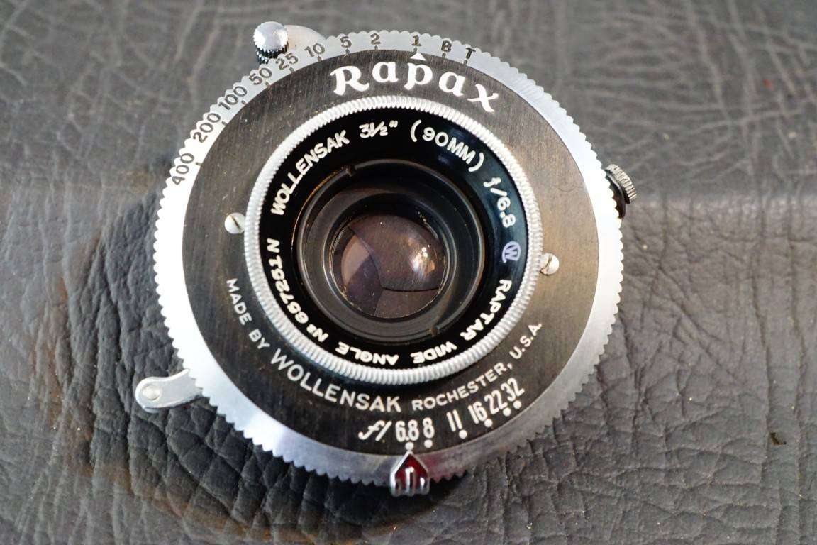 Wollensak Raptar Wide Angle 3 1/2" 90mm F6.8 Lens in a Rapax Shutter  **Great Condition**