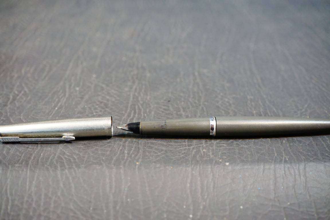 Vintage Parker 45 Fountain Pen Gray and Brushed Chrome **Good Condition**