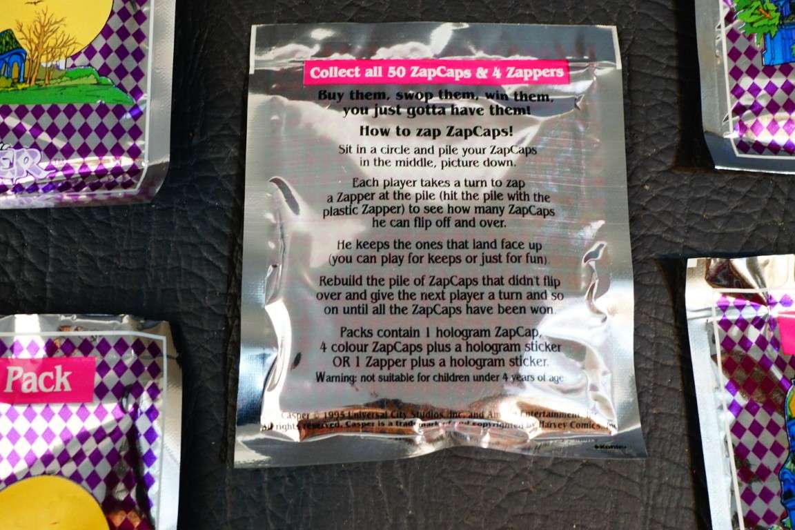 5 x Sealed Packs of Casper Zap Cap Pack Tazos  **Excellent Condition**