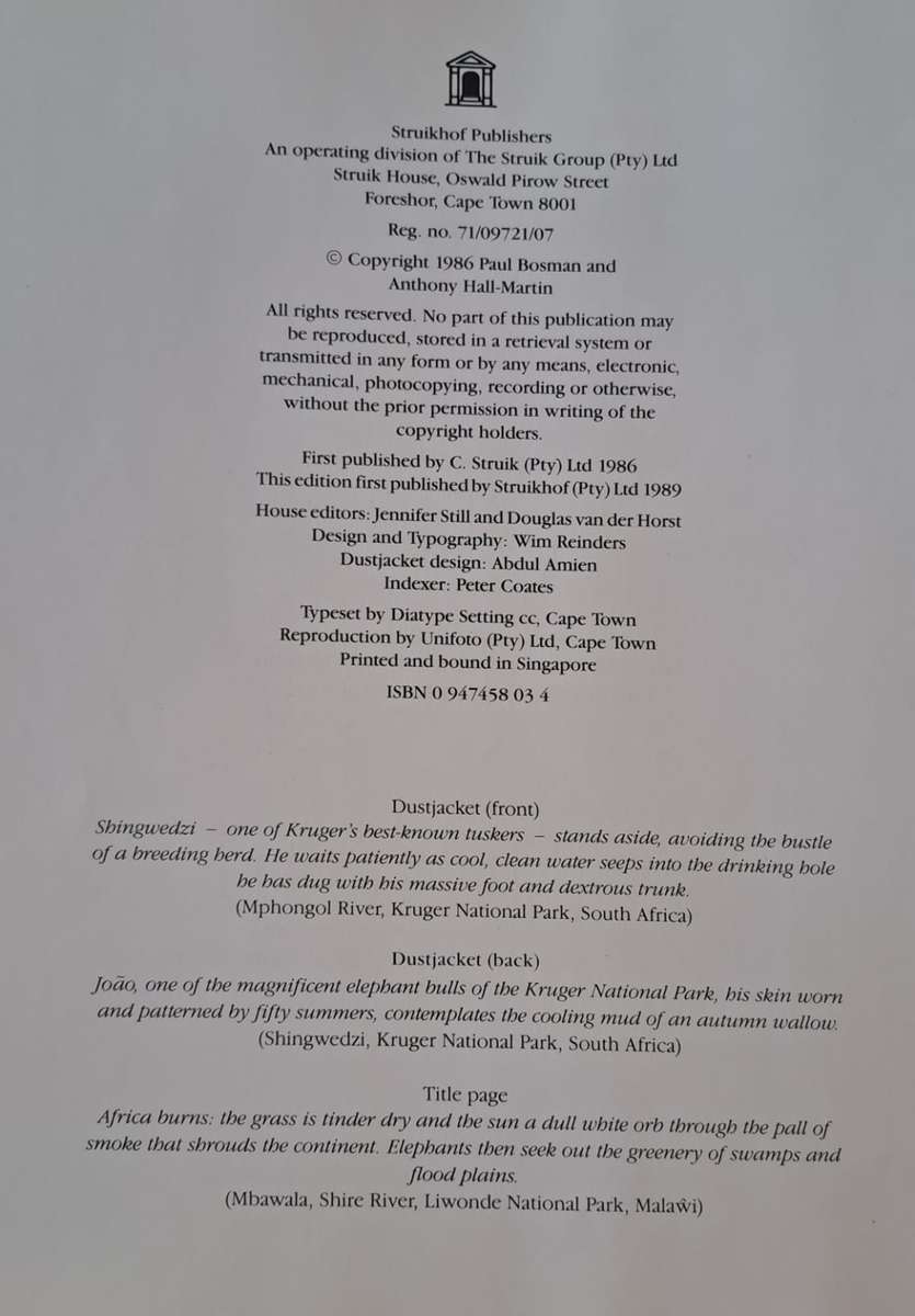 Elephants of Africa - Paul Bosman & Anthony Hall-Martin (Hard cover with DJ)