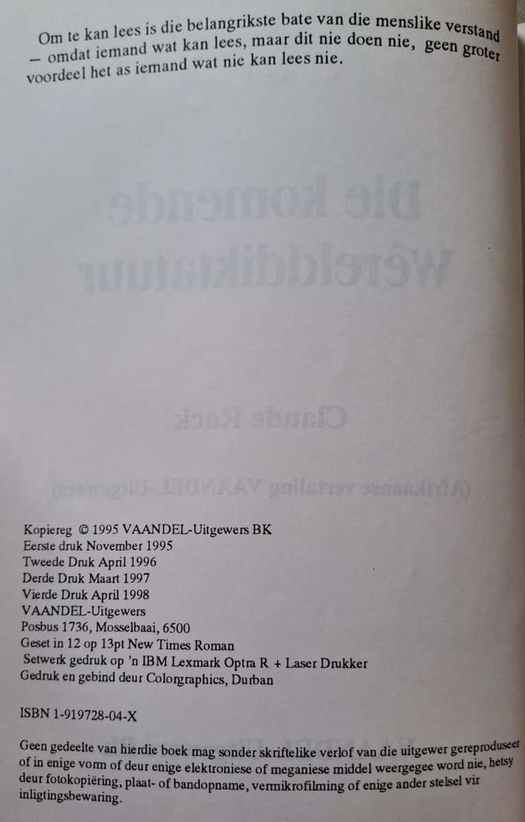 Komende Wereld Diktatuur - Claude Rack (paperback)