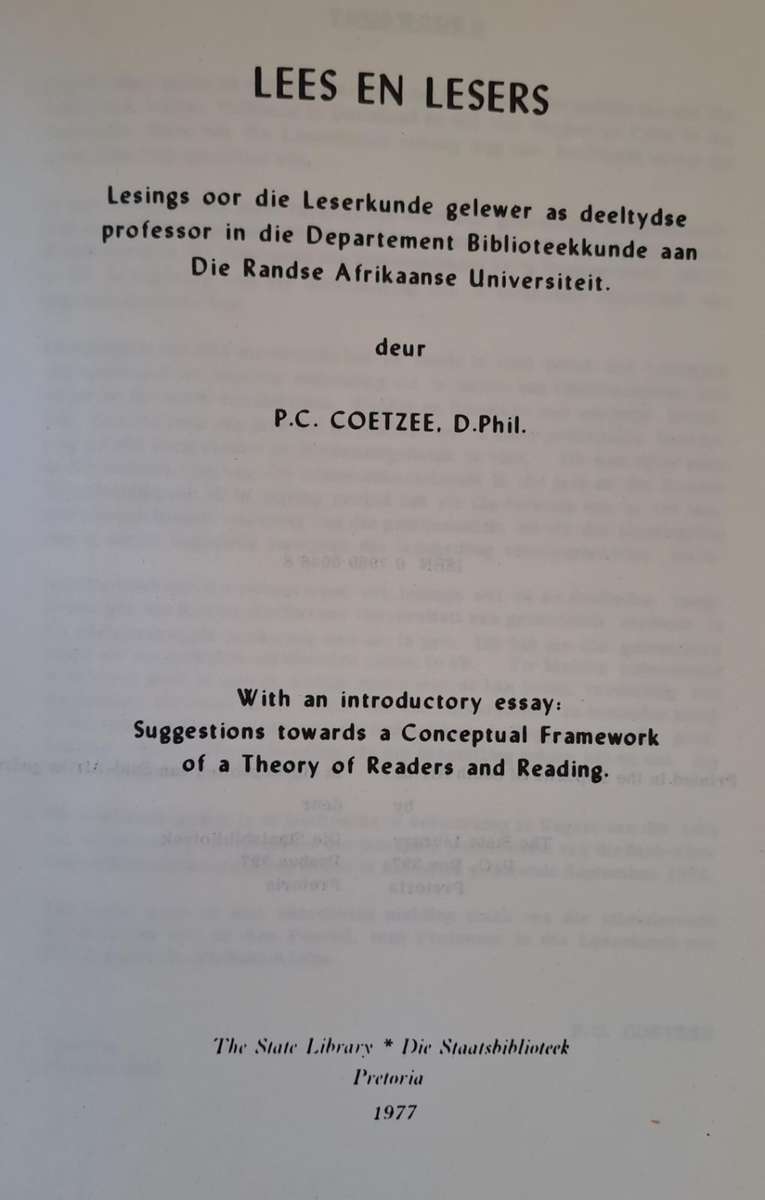 Lees en Lesers - P. C. Coetzee ( hard cover with no dj)