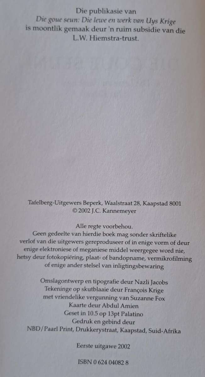 Die goue seun - J.C. Kannemeyer (hard cover with dj)