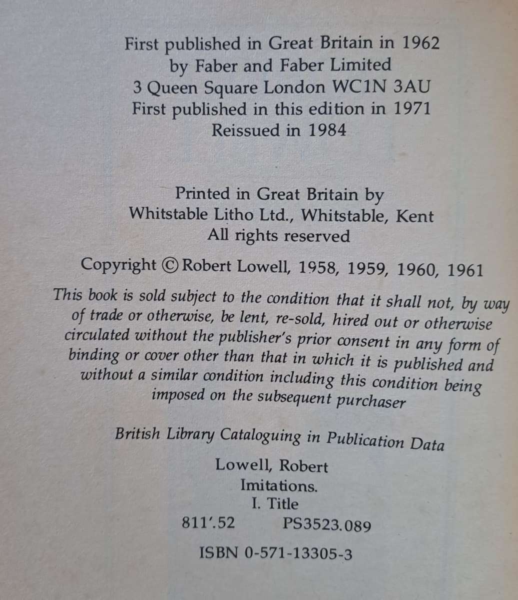 Imitations - Robert Lowell (paperback)