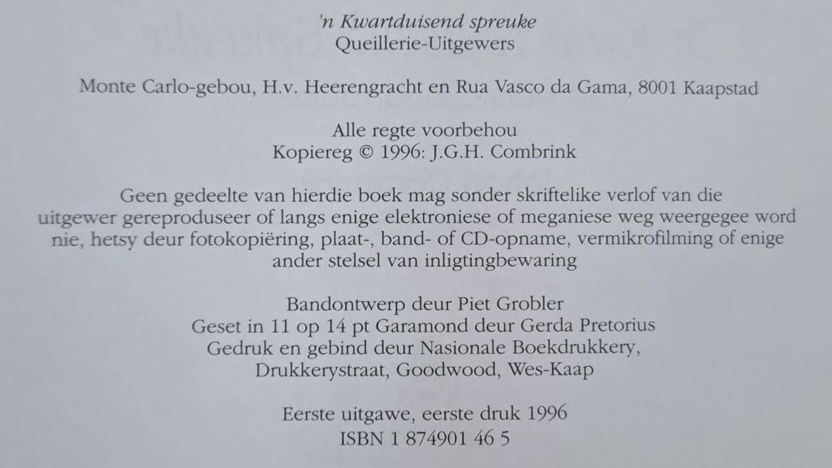 N kwartduisend spreuke - Johan Combrink (paperback)