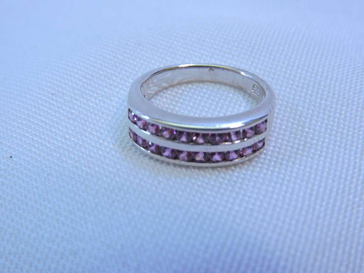 NEW GENUINE PINK RHODOLITE DUAL CHANNEL SET SILVER 925 RING SIZE M 4G