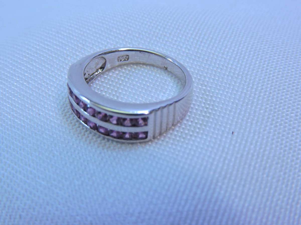 NEW GENUINE PINK RHODOLITE DUAL CHANNEL SET SILVER 925 RING SIZE M 4G