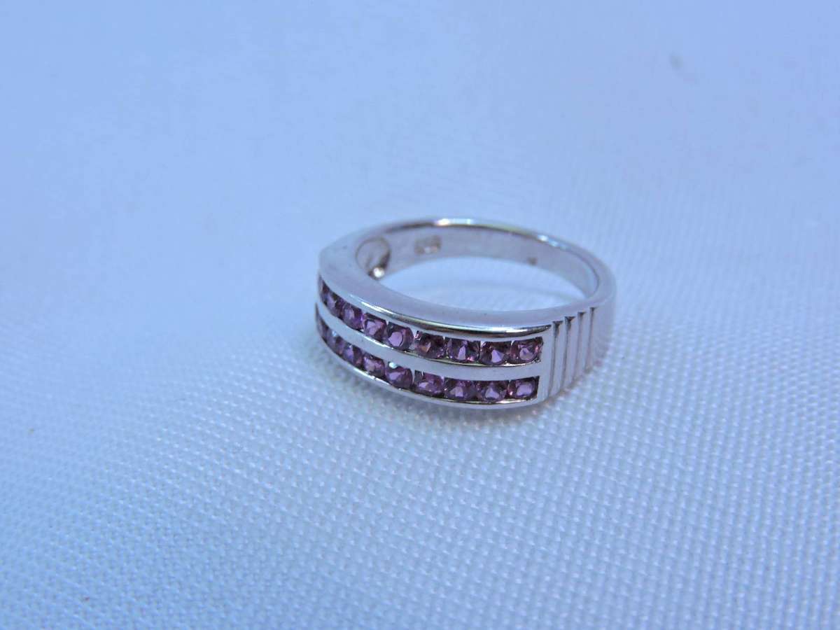 NEW GENUINE PINK RHODOLITE DUAL CHANNEL SET SILVER 925 RING SIZE M 4G
