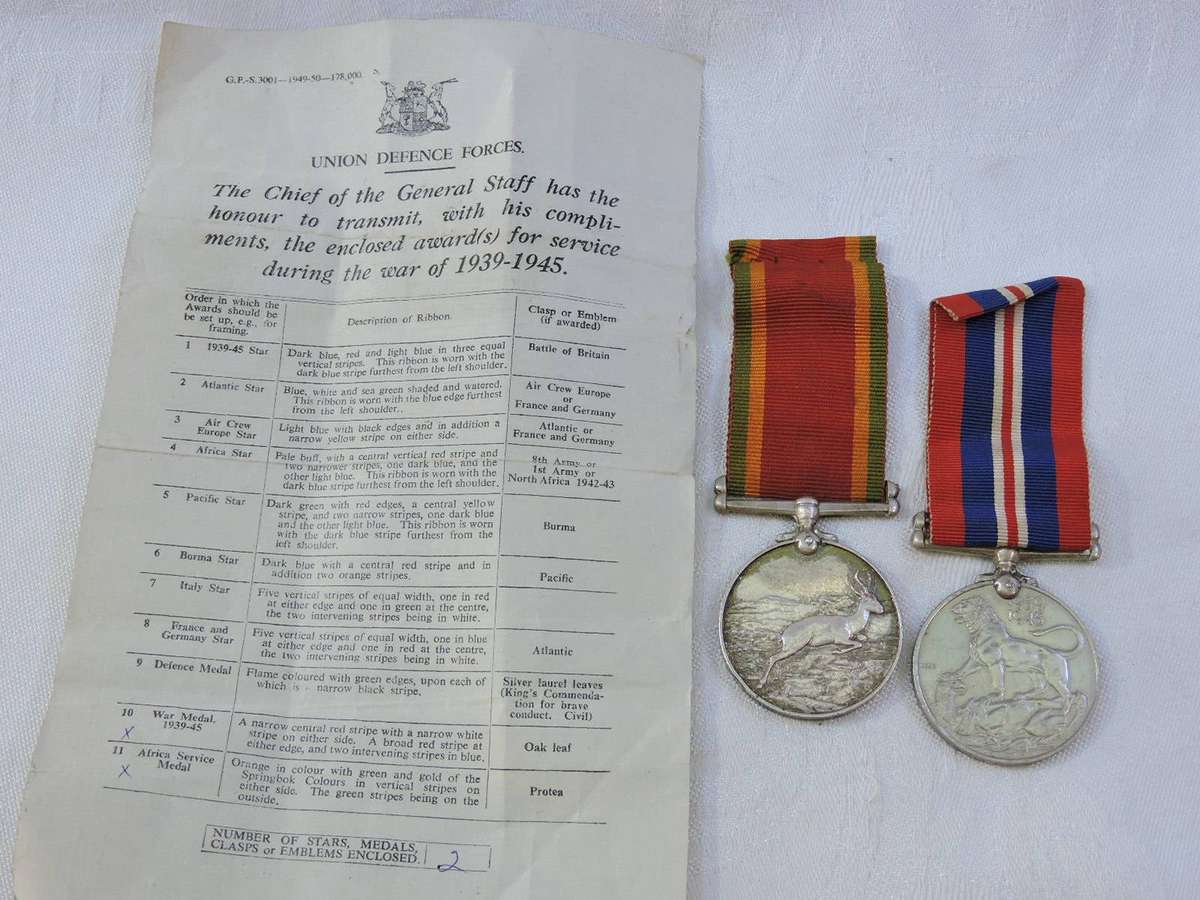 Sterling Silver Africa Service Medal  WW2 Medal Set ( 1939 - 1945 ) Laubscher