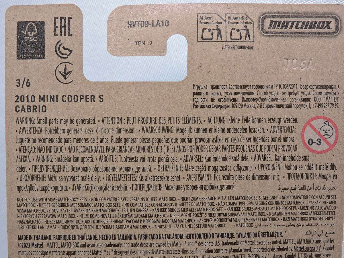 Matchbox MINI Cooper S Cabrio ( Blue) Card 3/6 Like Hot Wheels