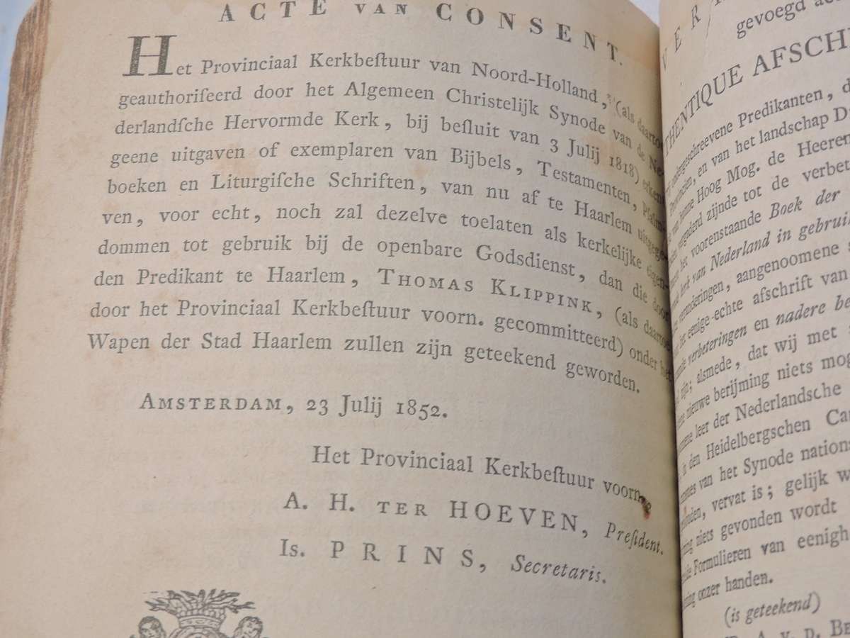 Dutch Bible Bijel Dated 1852 previously belonging to Jordaan Family